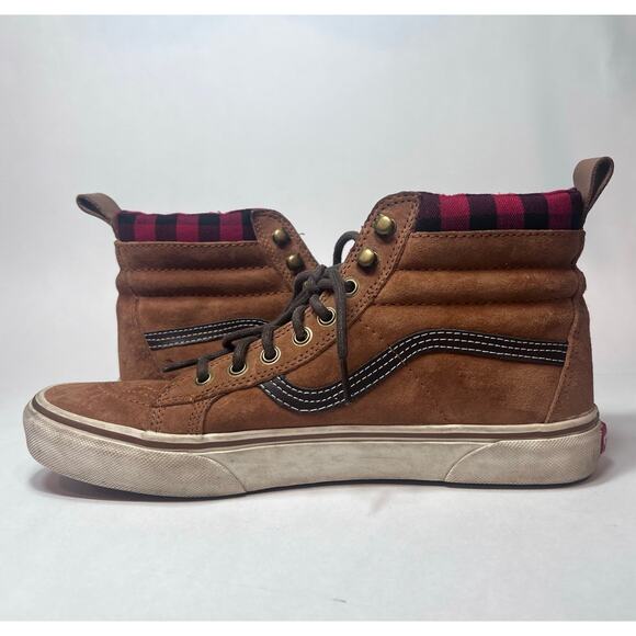 Vans Sk8 Hi Scotchgard High Top Brown Suede Plaid Flannel Lined Men's Size 10 - Picture 8 of 11